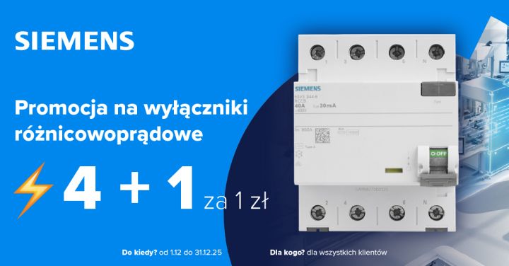 Promocja wyłączników różnicowoprądowych Siemens 4+1